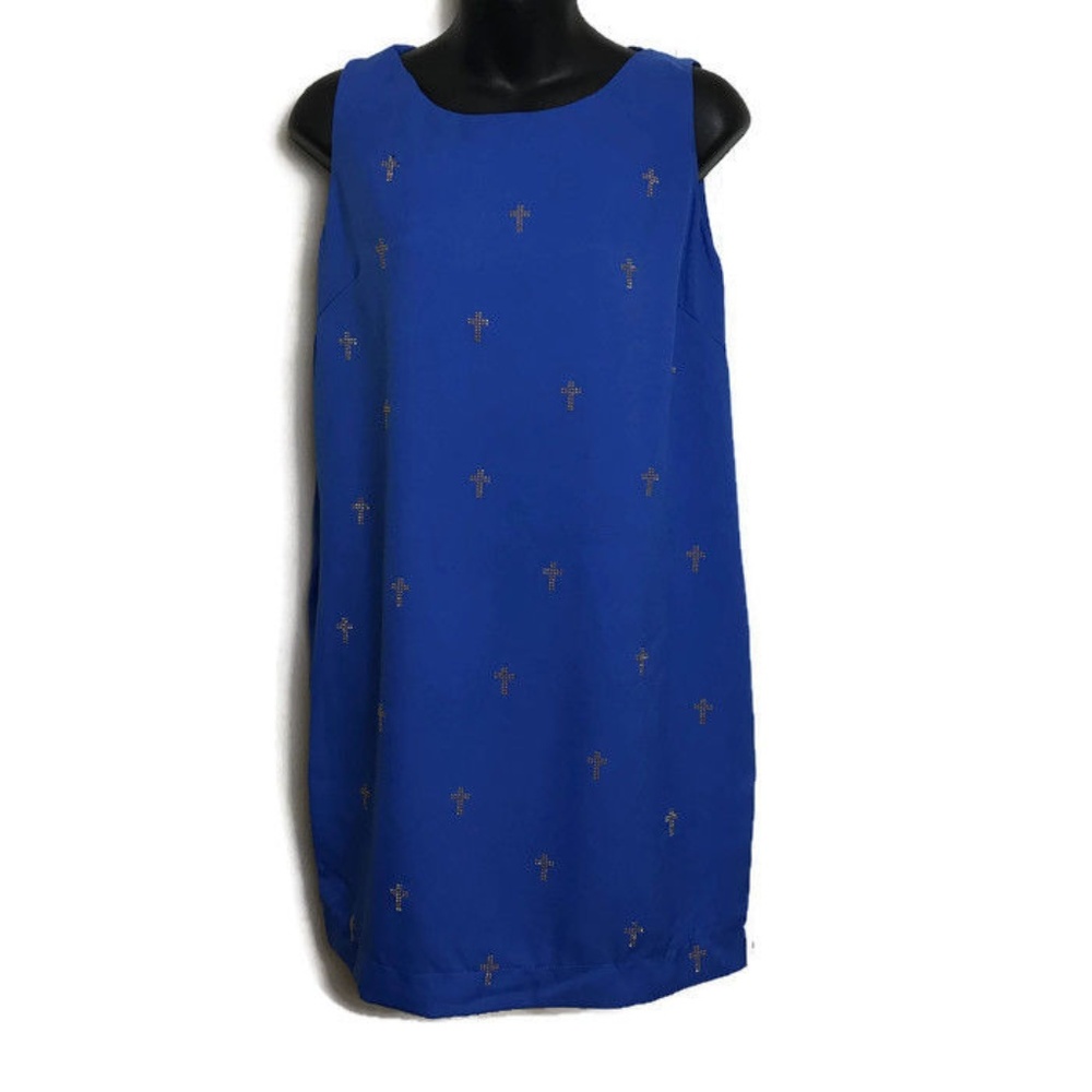 MUSTARD SEED Blue Dress w/Gold Stud Crosses